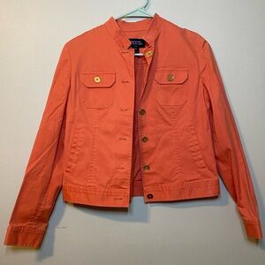 Jones New York Signature Petite S Coral Cotton Jacket Gold Buttons